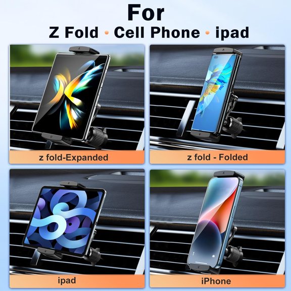 UYGDUY-Z Fold 7 6 5 4 3 2 Car Mount, No Block Vent & Grip Firmly Z Fold 6 Accessories, Broad Compatible for Galaxy Z Fold iPad mini iPhone 16 15 14 13 12 Pro Max Samsung S25 Ultra