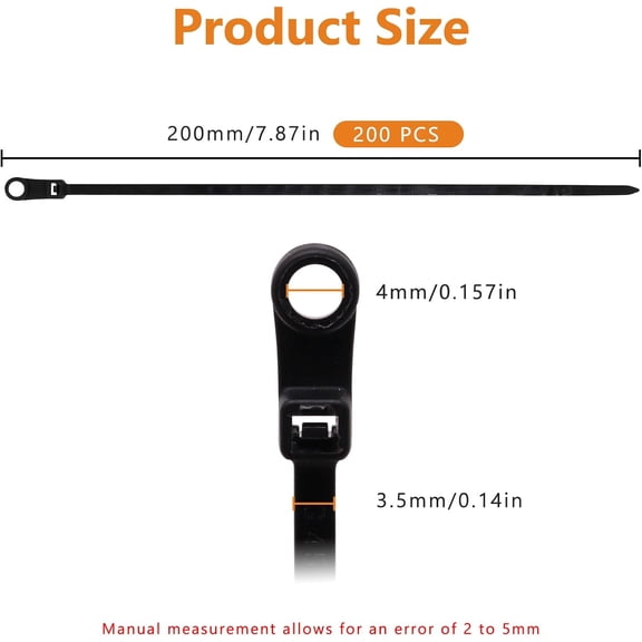 UYGDUY-Zip Ties with Screw Hole, Plastic Self Locking Screw Mount Wire Ties for Indoor & Outdoor Black (8 Inch, 200Pcs)