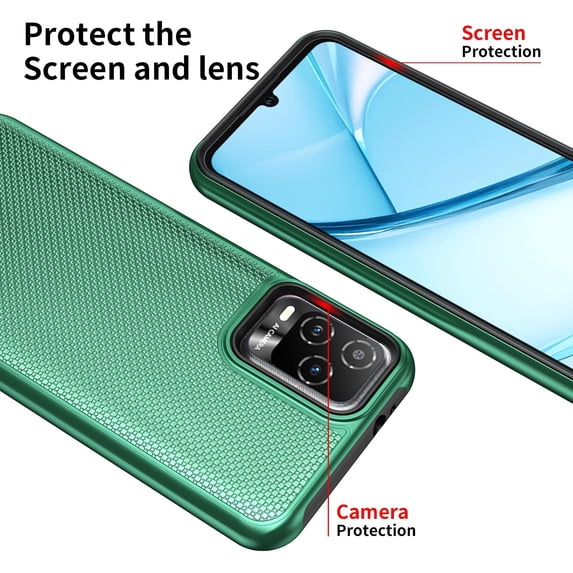 UYGDUY-for BLU View 5 Pro Phone Case with Tempered Glass Screen Protector,Dual Layer Heavy Duty Shockproof Protection Phone Case Cover for BLU View 5 Pro (Dark Green)