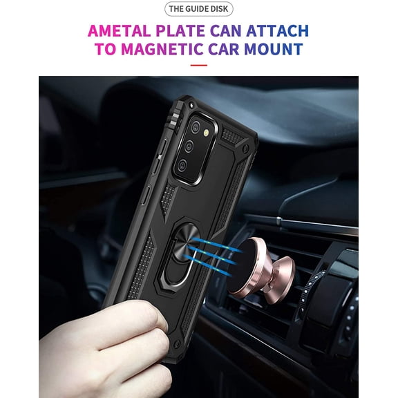 UYGDUY-for Samsung A02s Case, Galaxy A02s Case with HD Screen Protector, Military-Grade Ring Kickstand Holder Car Mount 15ft Drop Tested Shockproof Cover Phone Case for Galaxy A02s, Black