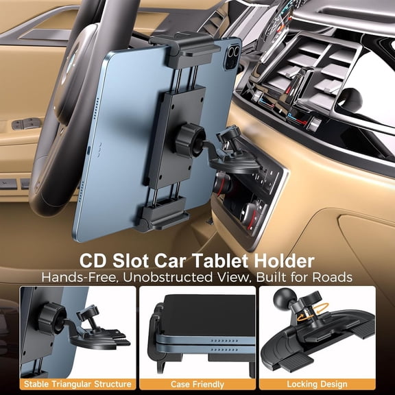 UYGDUY-iPad Holder for Car CD Slot, Adjustable Tablet Mount Air Vent Stand Compatible with 5.5'' -14.6'' Phone, iPad mini/Air/Pro, Galaxy Tab, Z Fold, Vehicle GPS Navigation Accessories