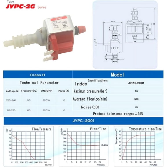 UYGDUY-jiayin JYPC-2 Electromagnetic Solenoid Water Pump AC 110V - 120V 60Hz 16W 1.5Bar 500cc/min Plastic Carpet Cleaner for Electric Iron, Steam Mop, Garment Steamer, Coffee Machine