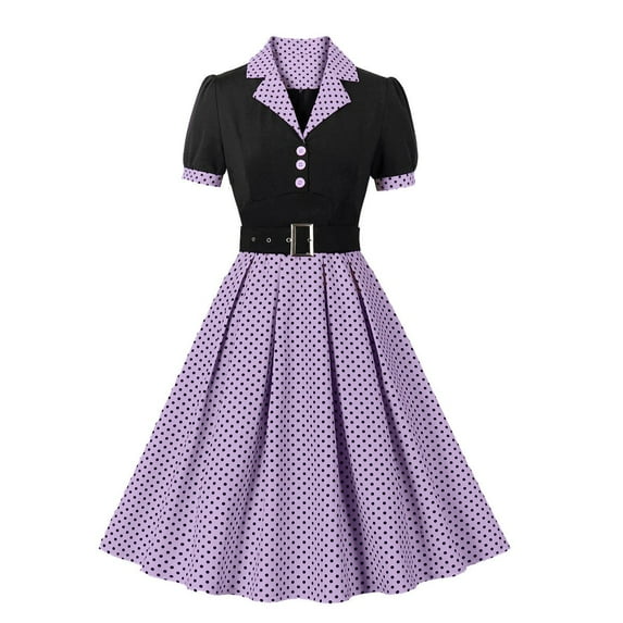 UYISJ 1950s Dresses for Women Vintage Rockabilly Retro Short Sleeve Button up Belted Midi Dress Cocktail Party Evening Prom Gown Purple XXL