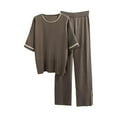 thumbnail image 1 of UYISJ 2 Piece Outfits for Women Casual Ribbed Knitted Loose Fit Short Sleeve Top and Solid Color Wide Leg Pants Casual Dressy Loose Fit Outfits, 1 of 3
