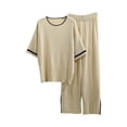 thumbnail image 1 of UYISJ 2 Piece Outfits for Women Casual Ribbed Knitted Loose Fit Short Sleeve Top and Solid Color Wide Leg Pants Casual Dressy Loose Fit Outfits, 1 of 3
