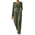 thumbnail image 1 of UYISJ 2 Piece Outfits for Women Knit Sweater Long Sleeve Crewneck Tops and Wide Leg Pants Ribbed Fall Lounge Set Army Green L, 1 of 7