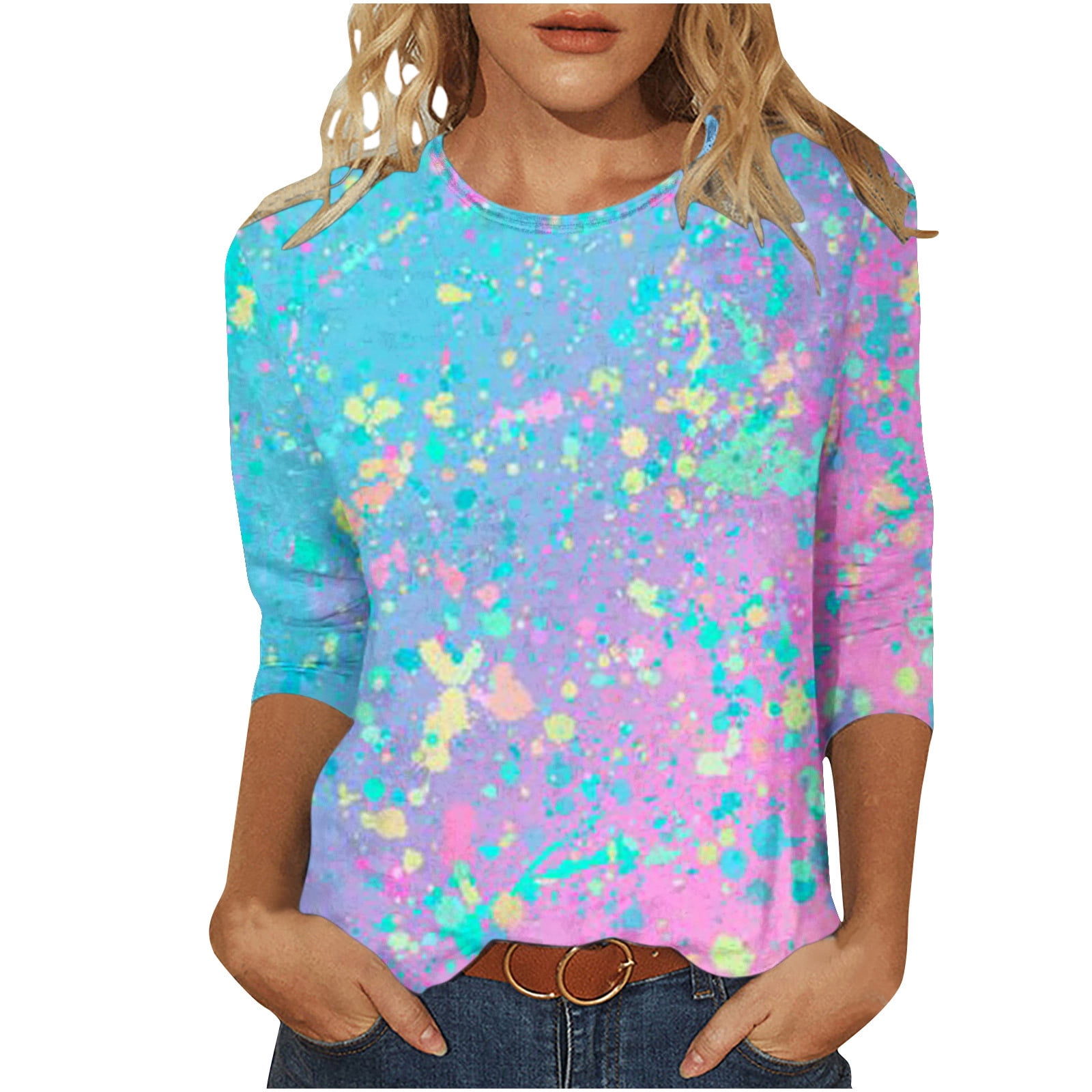 UYISJ 2024 Cute Sequin Sparkly Glitter Tops for Women Summer Three ...