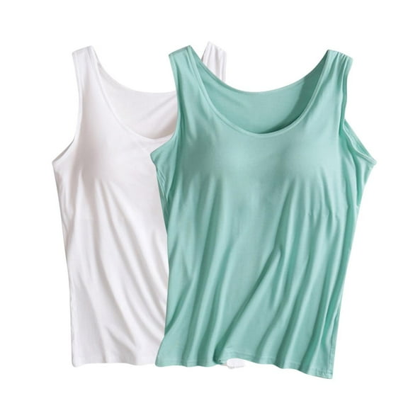 UYISJ 2PC Women's Padded Built in Bra Tank Tops Sleeveless Crew Neck Wireless Bra Camisole Casual Plus Size Basic Blouses