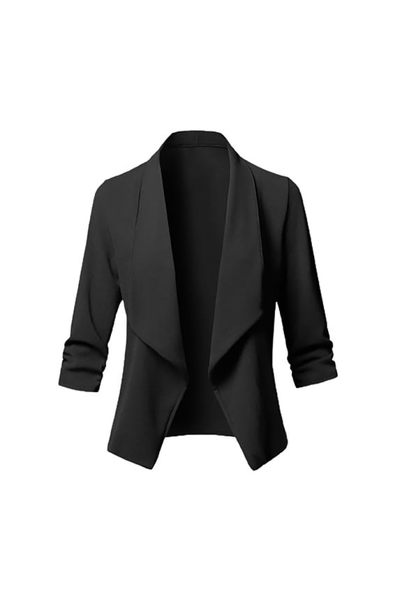 3/4 Sleeve Draped Blazers for Women Open Front Business Tops Casual Basic Work Jackets for Womens Clothes with Plus Size L