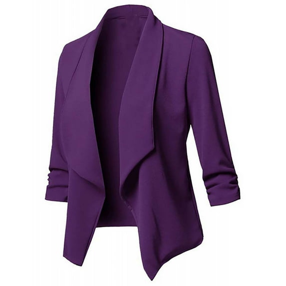 UYISJ 3/4 Sleeve Draped Blazers for Women Open Front Business Tops Casual Basic Work Jackets for Womens Clothes with Plus Size Purple L