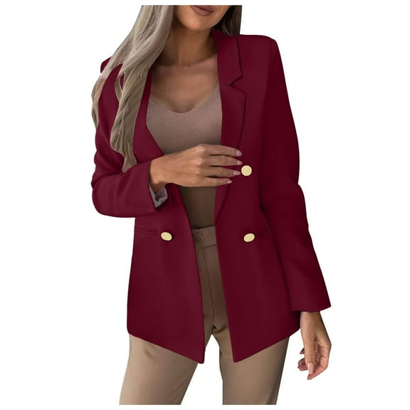 UYISJ Blazers for Women Business Casual Button Work Office Jackets Blazer Open Front Long Sleeve Lapel Jacket Outfit Wine M