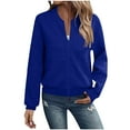 thumbnail image 1 of UYISJ Bomber Jacket Women Textured Lightweight Zip Up Jackets Casual Stand Collar Long Sleeve Coat Fall Outerwear Top Blue S, 1 of 8