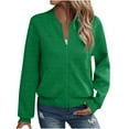 thumbnail image 1 of UYISJ Bomber Jacket Women Textured Lightweight Zip Up Jackets Casual Stand Collar Zipper Coat Fall Fashion Outerwear Top Green M, 1 of 6