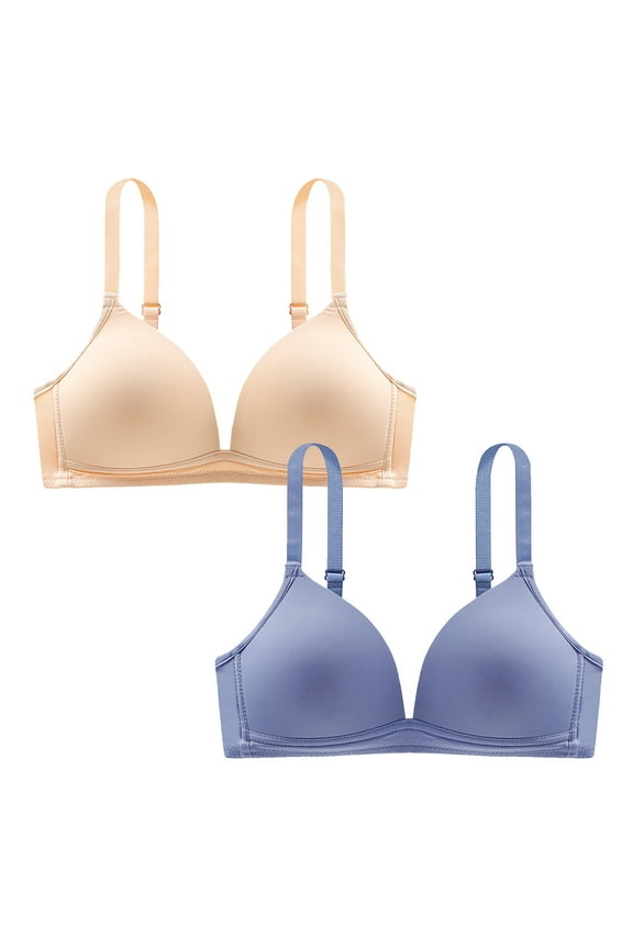 Bras for Women 2 Packs Push Up Bralettes Seamless Padded Wireless Bra with Support and Lift Non Wire Solid Breathable Comfy Underwear