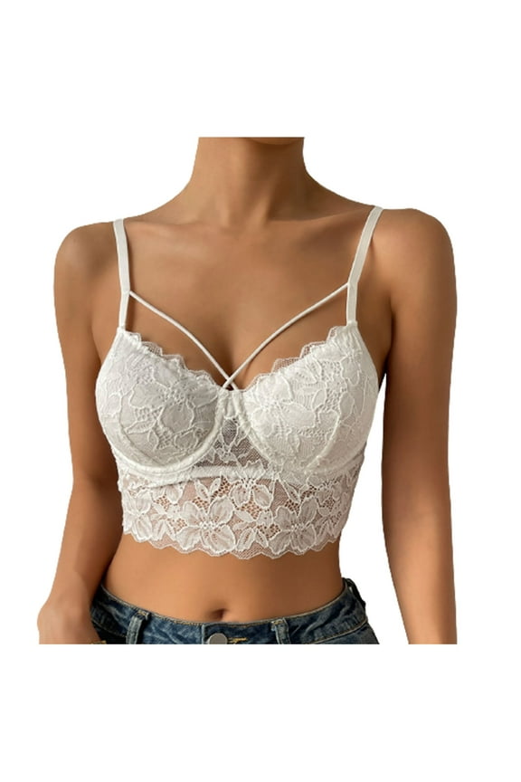 Bustier Tops for Women Underwired Camisoles Two Layer Supportive Push Up Lace Bralette Cami Tank Top