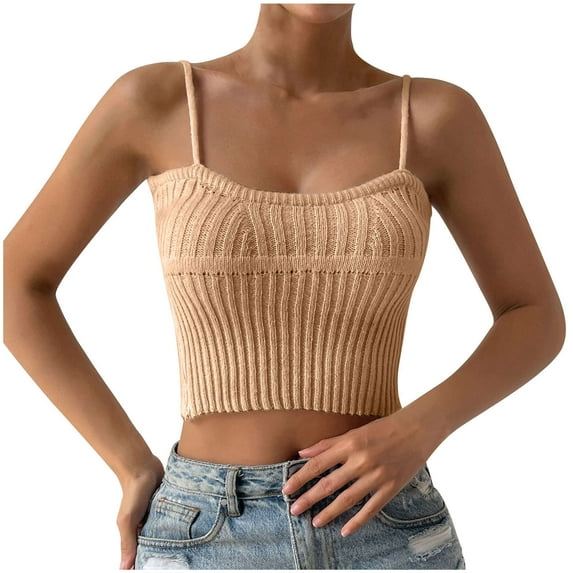 UYISJ Camisole for Women V Neck Sleeveless Crop Top Spaghetti Strap Ribbed Knit Tank Top
