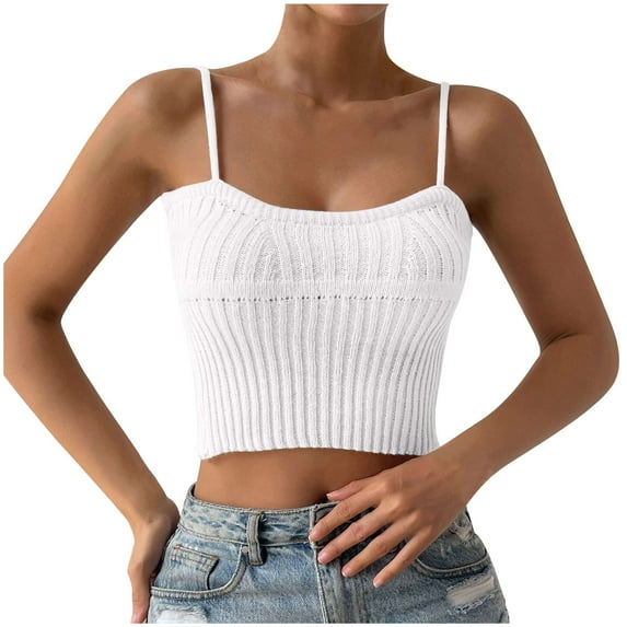 UYISJ Camisole for Women V Neck Sleeveless Crop Top Spaghetti Strap Ribbed Knit Tank Top