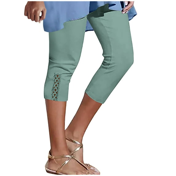 UYISJ Capri Legging for Women Plus Size Summer Crop Pants Tummy Control Leggings Capri Yoga Leggings Athletic Workout Leggings Mint Green S