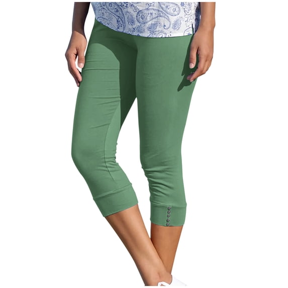 UYISJ Capri Leggings for Women Dressy Capris Pants Summer Casual Knee Length Capris Leggings Silm Fit Comfy Cropped Pants Green XXL