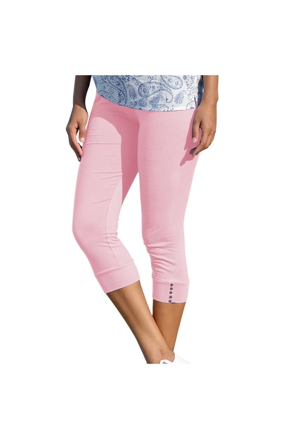 Capri Leggings for Women Dressy Capris Pants Summer Casual Knee Length Capris Leggings Silm Fit Comfy Cropped Pants Pink XL