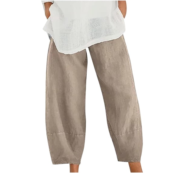 UYISJ Capri Pants for Women Cotton Linen Wide Leg Capris Plus Size Casual Summer Cropped Pants Elastic Waist Baggy Trousers