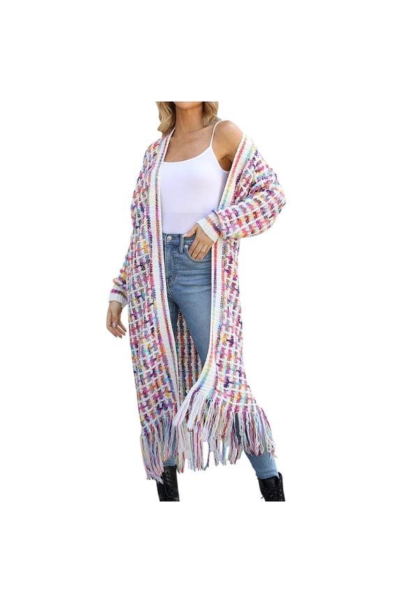 Cardigan Sweaters for Women Open Front Cable Knit Long Cardigans Fringed Tassels Fall Cardigan Trendy Long Shacket Hot Pink M
