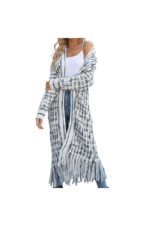 Cardigan Sweaters for Women Open Front Cable Knit Long Cardigans Fringed Tassels Fall Cardigan Trendy Long Shacket L