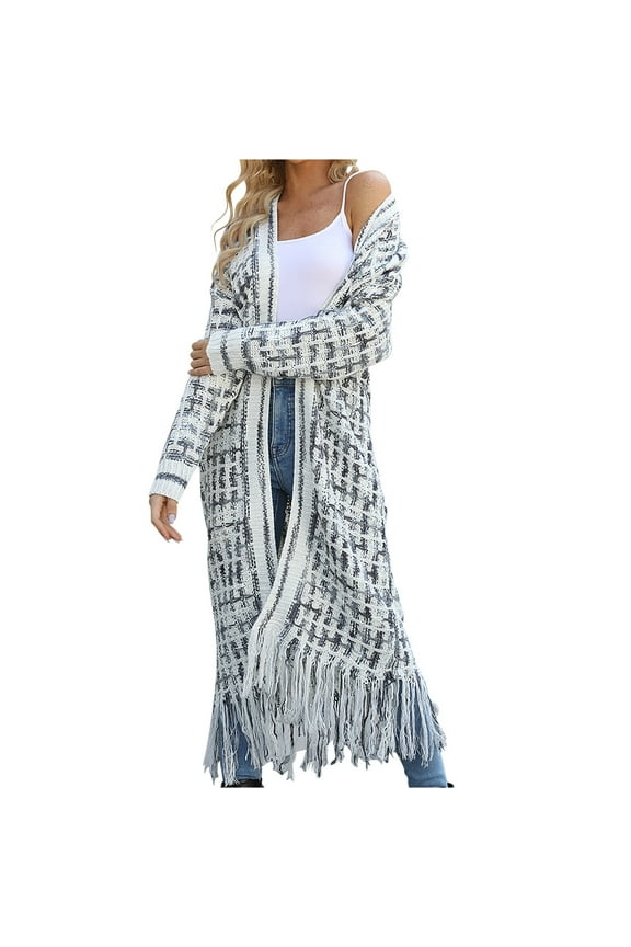 Cardigan Sweaters for Women Open Front Cable Knit Long Cardigans Fringed Tassels Fall Cardigan Trendy Long Shacket S
