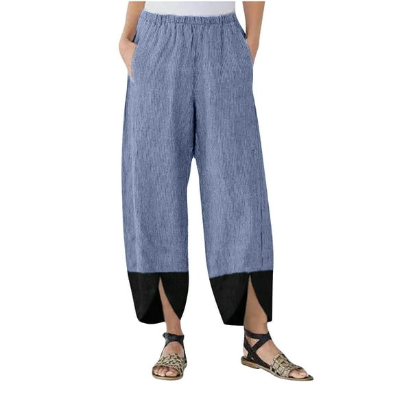 UYISJ Corduroy Pants for Women High Waist Harem Pant with Pockets Wide Leg Loose Comfy Trousers Fall Trendy Outfits Blue M