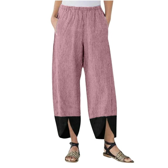 UYISJ Corduroy Pants for Women High Waist Harem Pant with Pockets Wide Leg Loose Comfy Trousers Fall Trendy Outfits Pink XXL