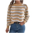 thumbnail image 1 of UYISJ Crochet Sweaters for Women Casual Striped Sweaters Loose Hollow Out Knit Pullover Jumper Tops Fall Outfits Khaki S, 1 of 8