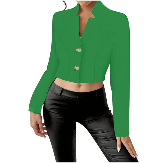 UYISJ Cropped Blazers for Women Business Casual Button Down Long Sleeve Suit Jacket Trendy Dressy Work Office Blazer Green S