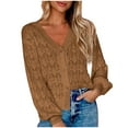 thumbnail image 1 of UYISJ Cropped Cardigan Sweaters for Women Lantern Long Sleeve Crochet Knit Shrug Open Front V Neck Button Up Tops Brown M, 1 of 7