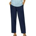 thumbnail image 1 of UYISJ Cropped Linen Pants Women Summer Elastic Waist Straight Leg Plus Size Crop Pants Casual Beach Trousers with Pockets Dark Blue M, 1 of 7