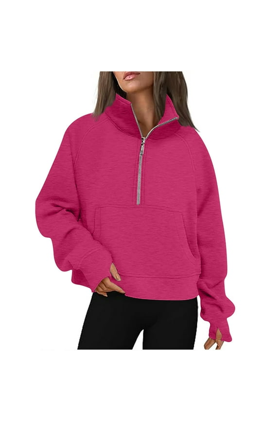 Fall Outfits for Women Athletic Fashion Sweatshirt Fleece Lined half Zip Pullover Thumb Hole Workout Tops Hot Pink M