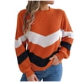 thumbnail image 1 of UYISJ Fall Winter Sweaters for Women Cute Striped Color Block Crew Neck Sweatshirts Long Sleeve Knitted Pullover Tops Orange S, 1 of 8