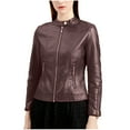 thumbnail image 1 of UYISJ Faux Leather Jacket for Women Full Zip Long Sleeve Bomber Jacket Outdoor Windproof Moto Coats Fall Winter Slim PU Outwear Coffee M, 1 of 1