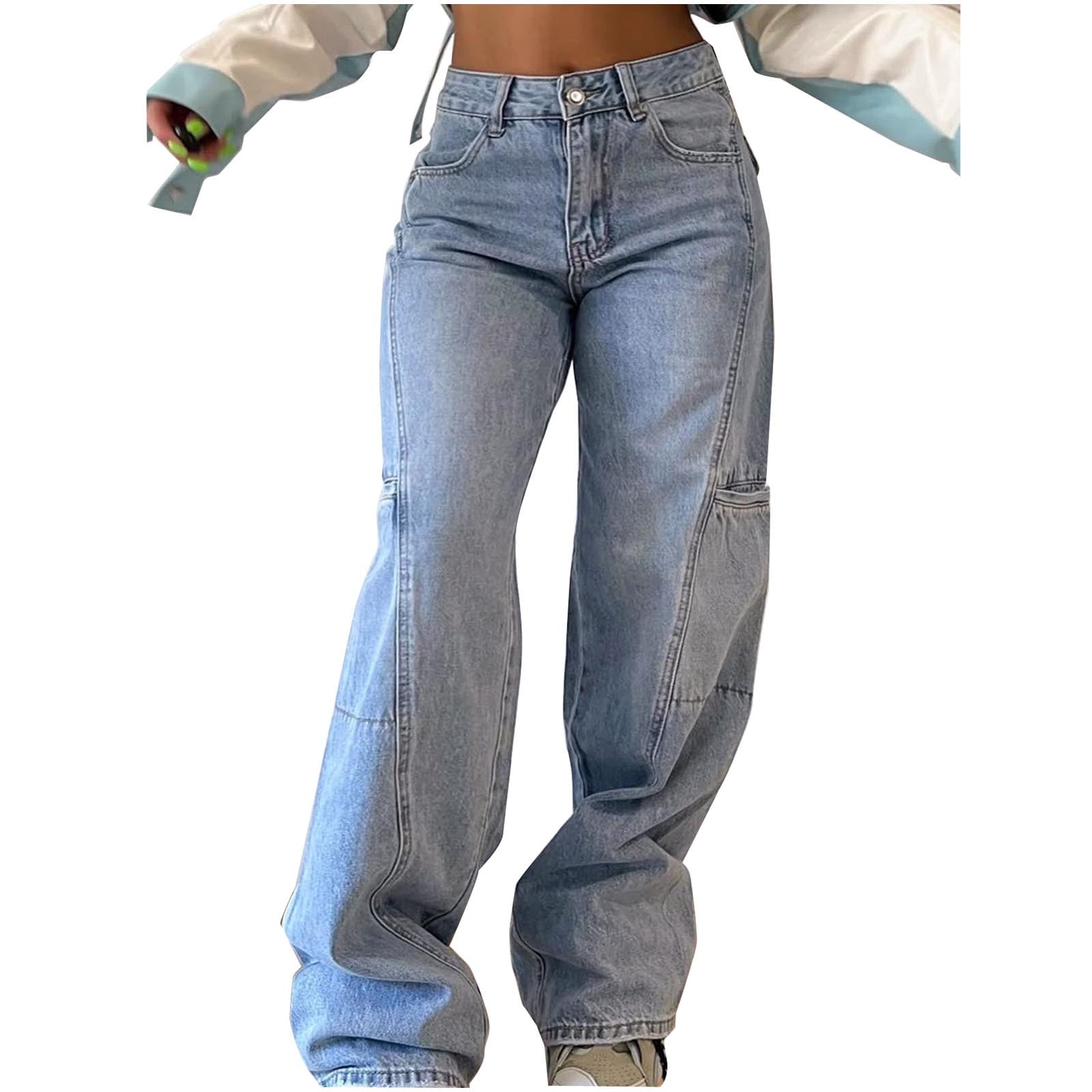 UYISJ High Rise Cargo Jeans for Women Teen Girl Wide Leg