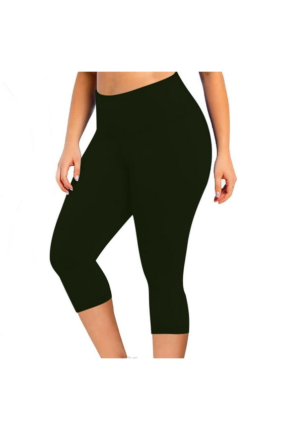 High Waisted Yoga Capri Leggings No Front Seam Compression Yoga Athletic Workout Gym Leggings Pants for Women Army Green XL