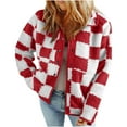 thumbnail image 1 of UYISJ Jackets For Women Causal Sherpa Fall Jacket Loose Fit Button Down Outerwear Plaid Winter Long Sleeve Coats Red S, 1 of 7