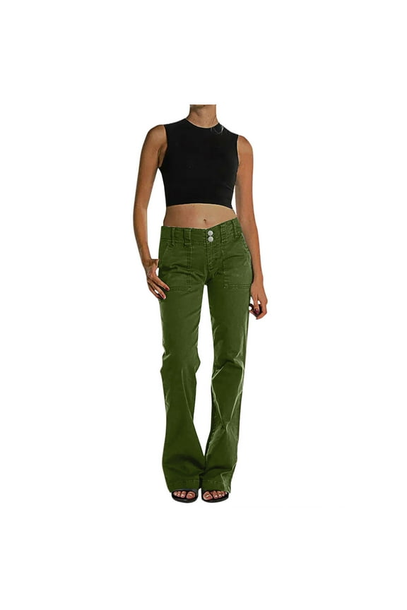 Jeans for Women Wide Leg Bell Bottom Jeans Stretchy Skinny Mid Rise Straight Bootcut Demin Flare Jean with Pockets Green S
