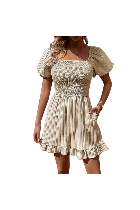 Jumpsuits for Women Trendy Summer Cute Vocation Jumpsuit With Pockets Casual Wide Leg Solid Color Loose Jumpers Onesie Beige L