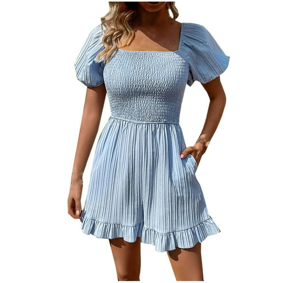 UYISJ Jumpsuits for Women Trendy Summer Cute Vocation Jumpsuit With Pockets Casual Wide Leg Solid Color Loose Jumpers Onesie Blue M