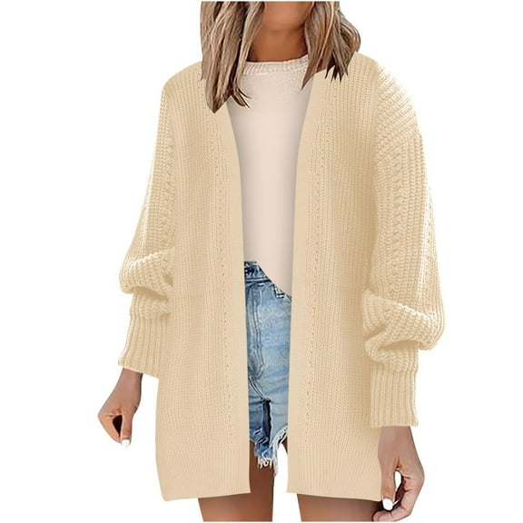 UYISJ Knit Cardigan Sweaters for Women Trendy Casual Long Lantern Sleeve Open Front Cute Cardigan Soft Cable Knit Sweater Outerwear Yellow XL