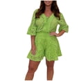 thumbnail image 1 of UYISJ Lace Two Piece Set for Women Hollowed See Trough Coverup V Neck Shirt Casual Loose Fit Wide Leg Shorts Solid Color Summer Beach Outfit, 1 of 6