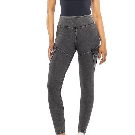 UYISJ Leggings for Women Tummy Control Pull on Stretchy Jeans High Waisted Skinny Jean Leggings with Pockets Trendy Casual Dark Gray L