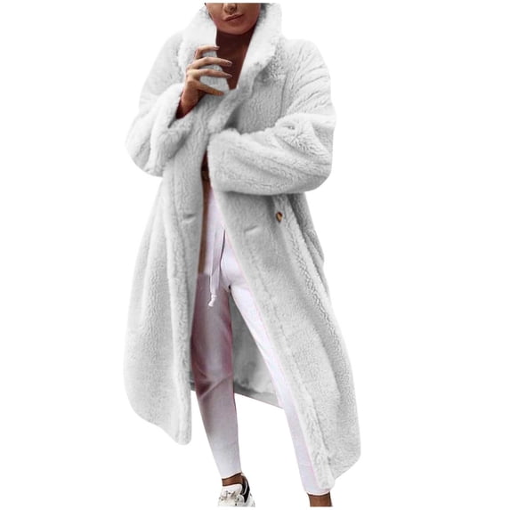UYISJ Long Coat for Women Winter Warm Fuzzy Button Down Jacket Solid Color Peacoat Warm Fall Winter Casual Outdoor Overcoat S