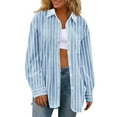 thumbnail image 1 of UYISJ Long Sleeve Button Down Shirts for Women Striped Collared Business Tops Casual Loose fit Office Work Blouses Blue XL, 1 of 6