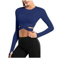 thumbnail image 1 of UYISJ Long Sleeve Crop Tops for Women Crew Neck Tummy Cross Slim Fitted Yoga Running Shirts Solid Gym Workout Cropped Tank Tops Blue M, 1 of 5