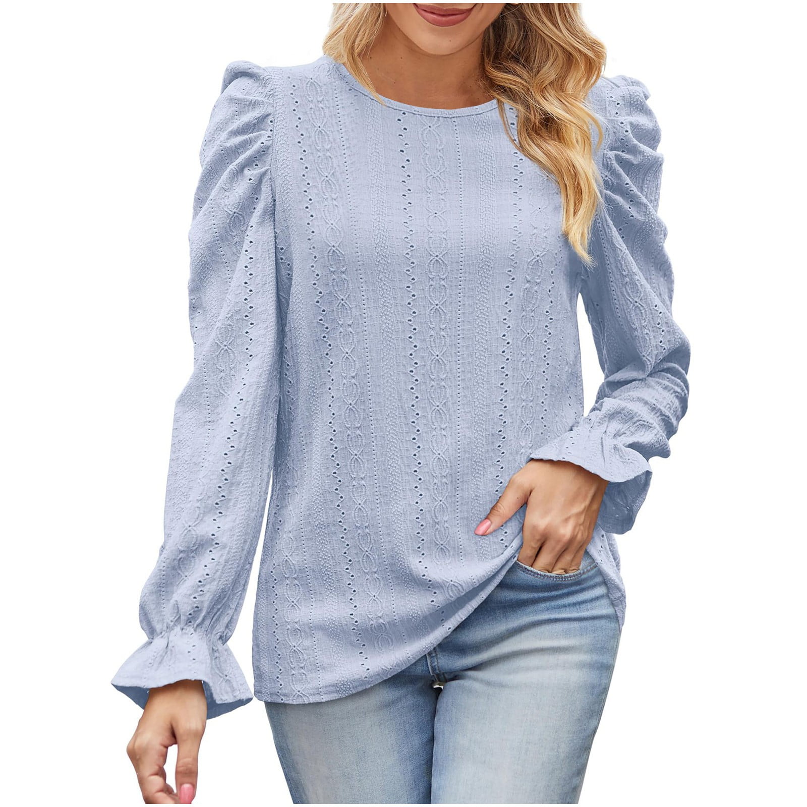 UYISJ Long Sleeve Shirts for Women Trendy Casual Dressy Crew Neck Long ...